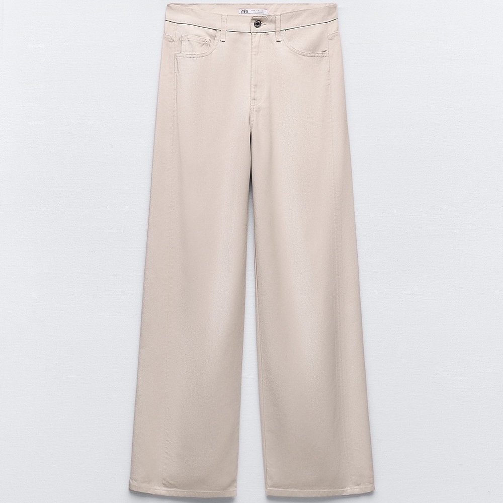 ZARA TRF HIGH-WAISTED WIDE LEG SHINY PANTS NEW 0